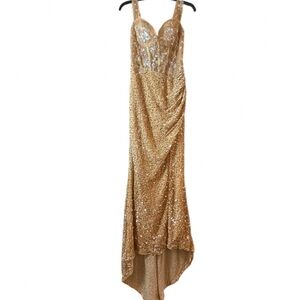 Gold Sequin & Embroidered Formal Gown w/ Train NWT Size 8
